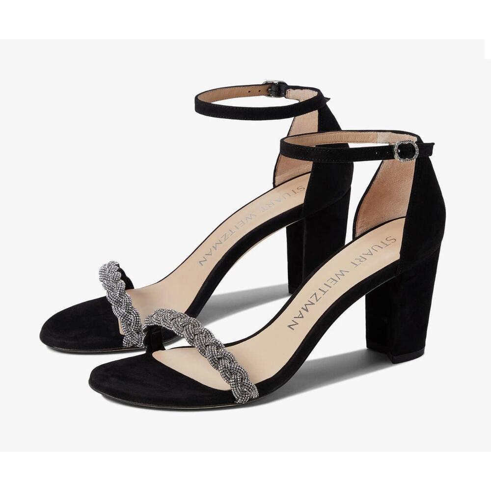 Stuart Weitzman Nearlynude Highshine Sandal Black Suede Sz 7 NIB Elegant Dressy
